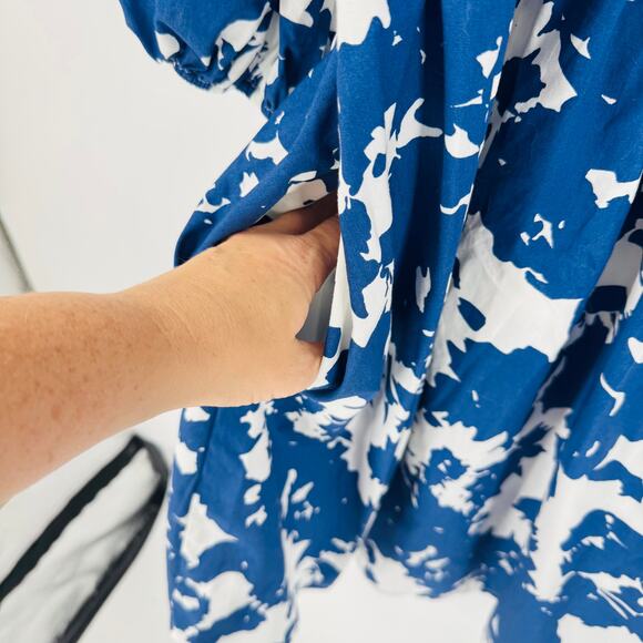 Abercrombie & Fitch Blue White Emerson Smocked Poplin Puff Sleeve Mini Dress XL - Picture 6 of 9